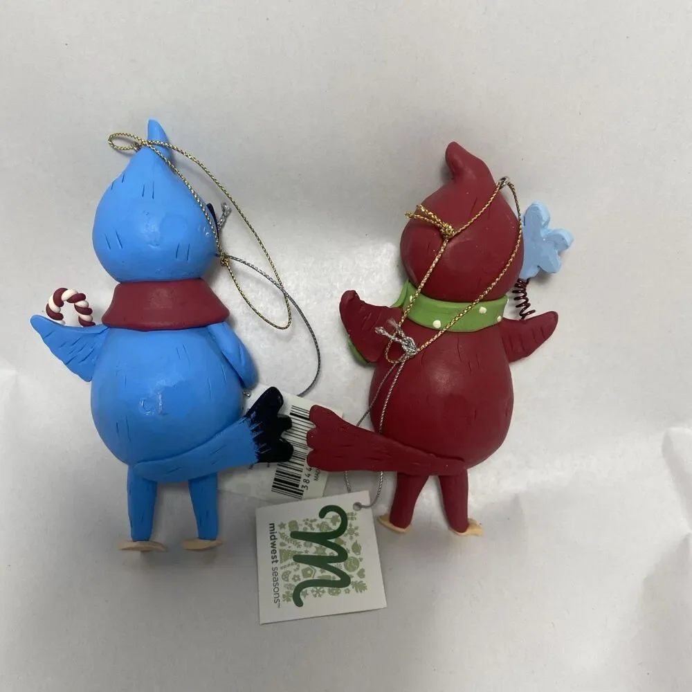 NWT Clay Blue Bird and Cardinal Bird Christmas Ornament Hanging Midwest CBK Lot